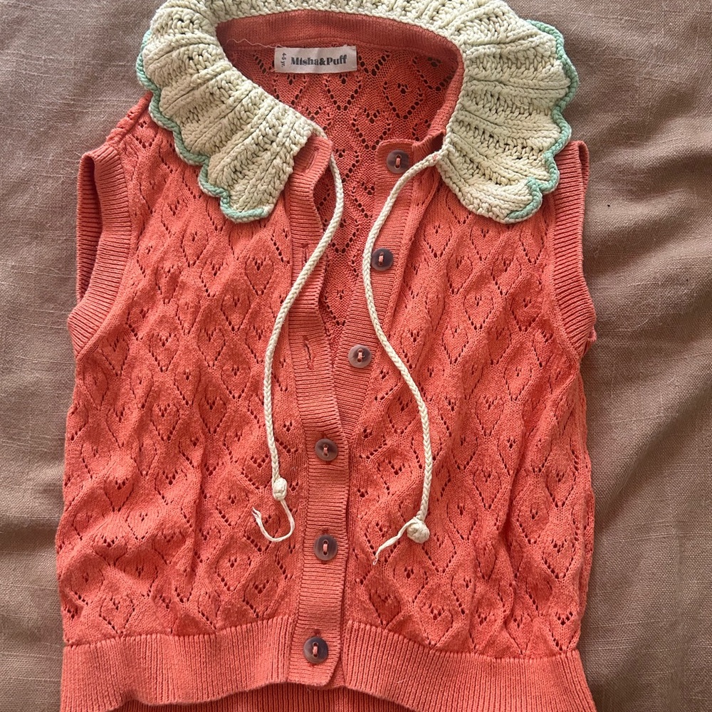 Misha And Puff Coral Cardigan with Cream Collar